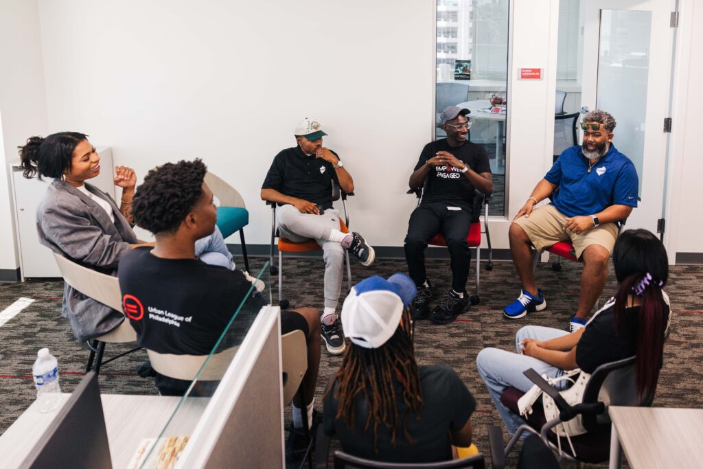 POWER B.E.R.G. members participate in a networking and career advice session with recent Philadelphia high school graduates.