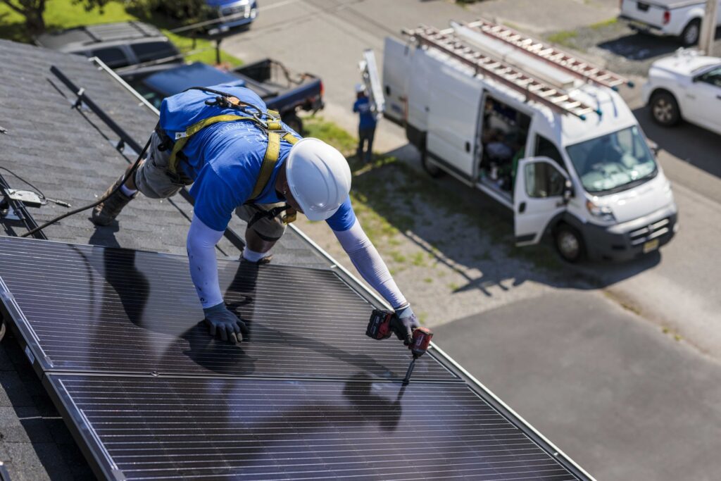 An installer working on a new solar system.