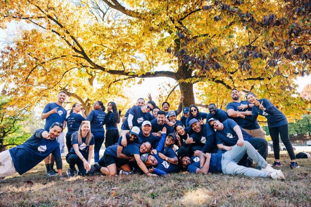 POWER InspirASIAN members pose for a silly group photo during a volunteer event.