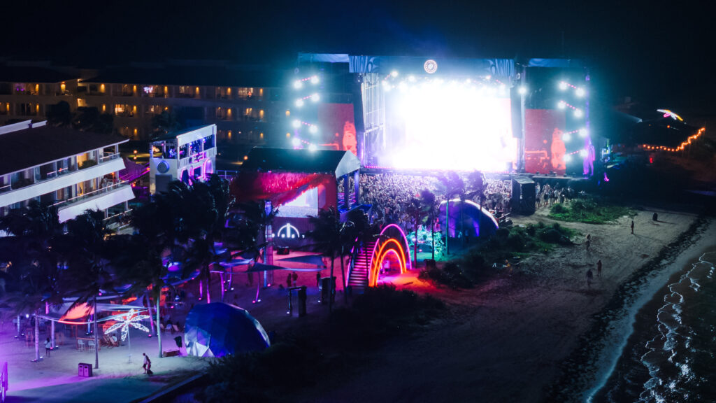 An aerial view of POWER's Quest music festival on the beaches of Mexico.